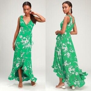 If By Sea | Dresses | If By Sea Chiffon Maxi Warp Dress Drop Shoulder Short  Sleeve Lined Green Small | Poshmark